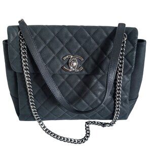 Chanel Lady Pearly Flap Shoulder Bag 2013 Caviar Leather Black Silver Hardware